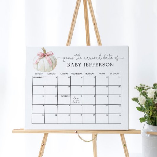Pompoen & Bow Baby shower Guess Vervaldatum Kalend Poster