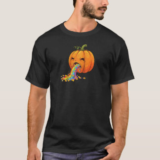 Pompoen Braakt Candy Corn Regenboog Griezelige Kle T-shirt
