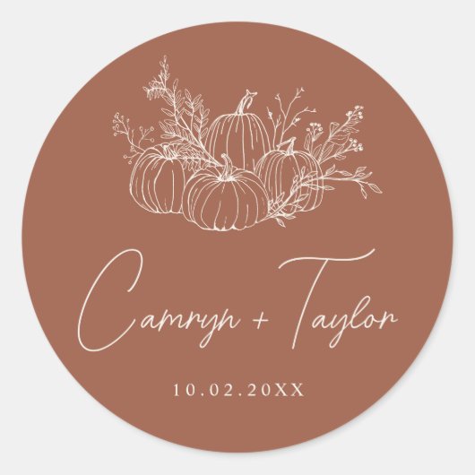 Pompoen bruiloft ronde sticker (Voorkant)