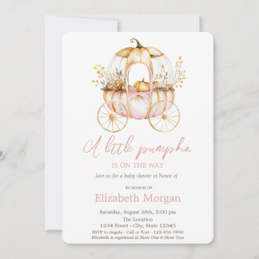 Pompoen Carriage Waterverf Flowers Baby shower Kaart (Voorkant)