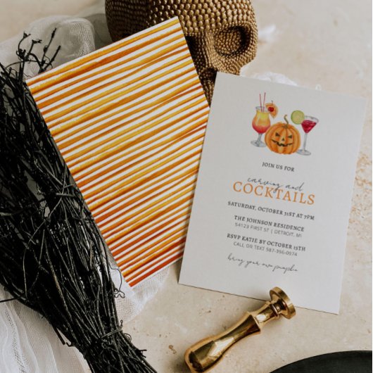 Pompoen Carving en Cocktails Halloween Uitnodiging