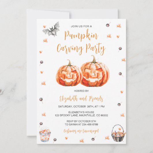 Pompoen Carving Halloween Party Kaart (Voorkant)