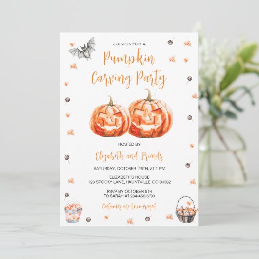 Pompoen Carving Halloween Party Kaart (Staand voorkant)