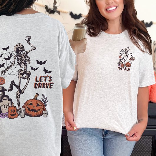 Pompoen Carving Party Custom Halloween Skelet T-shirt