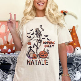 Pompoen Carving Party Custom Halloween Skelet T-shirt