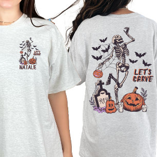 Pompoen Carving Party Custom Halloween Skelet T-shirt
