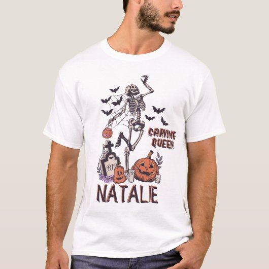 Pompoen Carving Party Custom Halloween Skelet T-shirt (Voorkant)