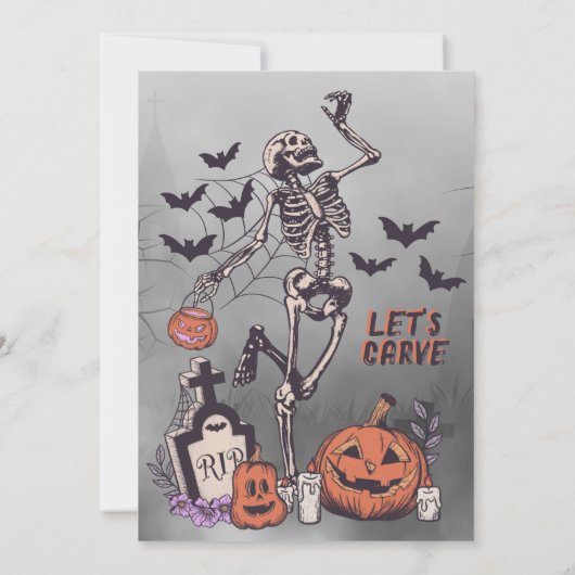 Pompoen Carving Party Custom Skelet Halloween Kaart (Achterkant)