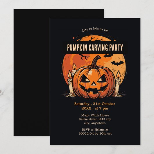 Pompoen Carving Party Halloween Kaart (Voorkant / Achterkant)