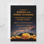 Pompoen Carving Party Halloween Pompoenen vleermui Feestdagenkaart (Achterkant)