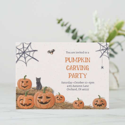 Pompoen Carving Party Jack O'lantaarn Rustiek Kaart (Staand voorkant)