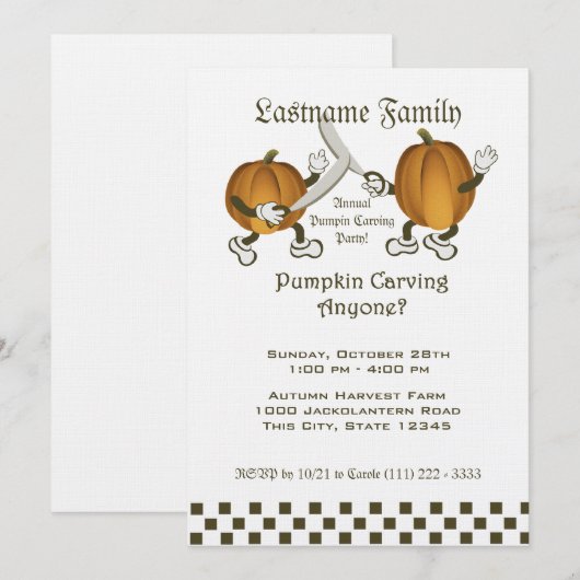 Pompoen Carving Party Kaart (Voorkant / Achterkant)