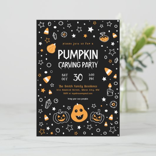 pompoen carving party kaart (Staand voorkant)