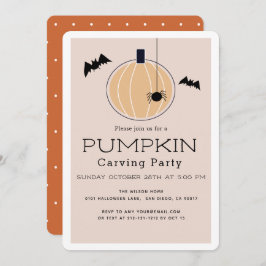 Pompoen Carving Party Modern Beige Halloween Kaart