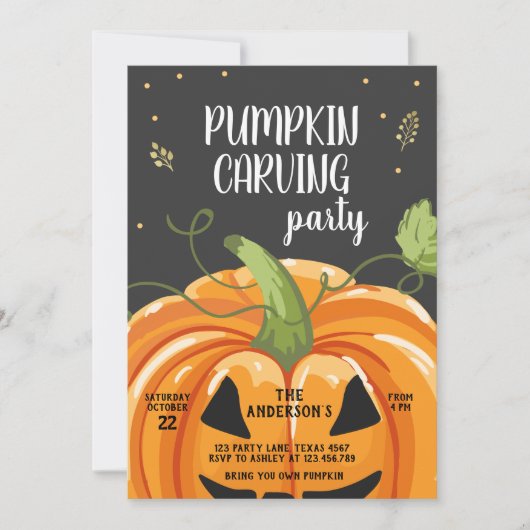 Pompoen Carving Party Spooky Halloween Verjaardag Kaart (Voorkant)