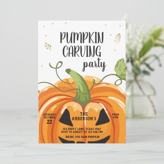 Pompoen Carving Party Spooky Halloween Verjaardag Kaart (Staand voorkant)