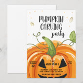 Pompoen Carving Party Spooky Halloween Verjaardag Kaart (Voorkant / Achterkant)