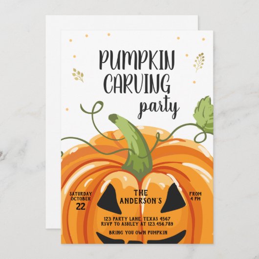 Pompoen Carving Party Spooky Halloween Verjaardag Kaart (Voorkant / Achterkant)