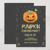 Pompoen Carving Party Spooky Halloween Verjaardag Kaart (Voorkant / Achterkant)