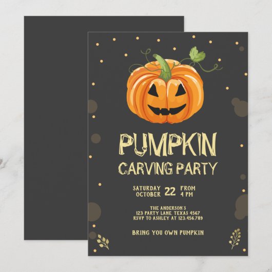Pompoen Carving Party Spooky Halloween Verjaardag Kaart (Voorkant / Achterkant)