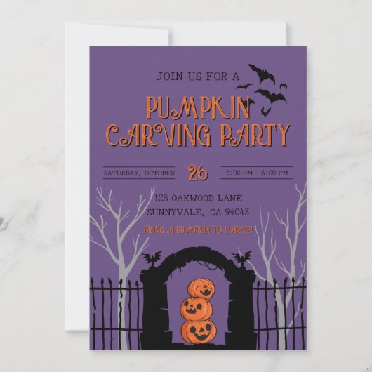 Pompoen Carving Party Spooky Herfst Kaart (Voorkant)