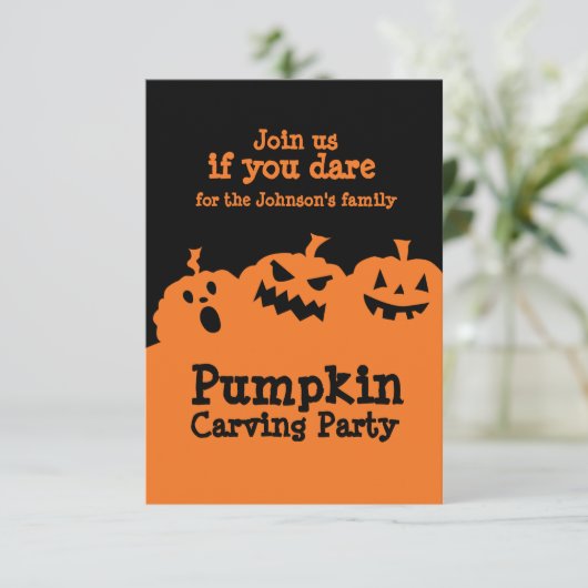 Pompoen carving party uitnodiging (Staand voorkant)