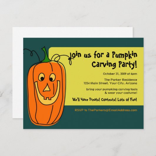 Pompoen Carving Party Uitnodiging Briefkaart (Voorkant / Achterkant)