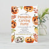 Pompoen carving party uitnodiging Halloween uitnod (Staand voorkant)