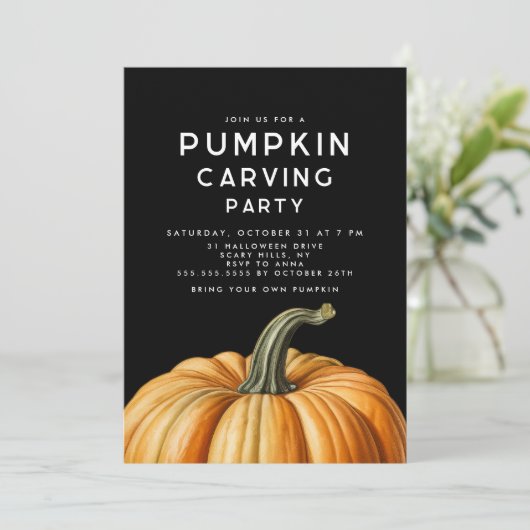 Pompoen carving uitnodiging voor Halloween feest (Staand voorkant)