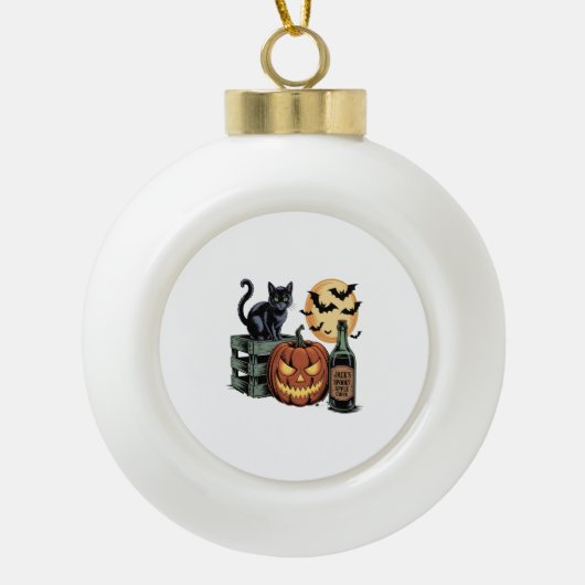 Pompoen Cat Beer Halloween Keramische Bal Ornament (Voorkant)