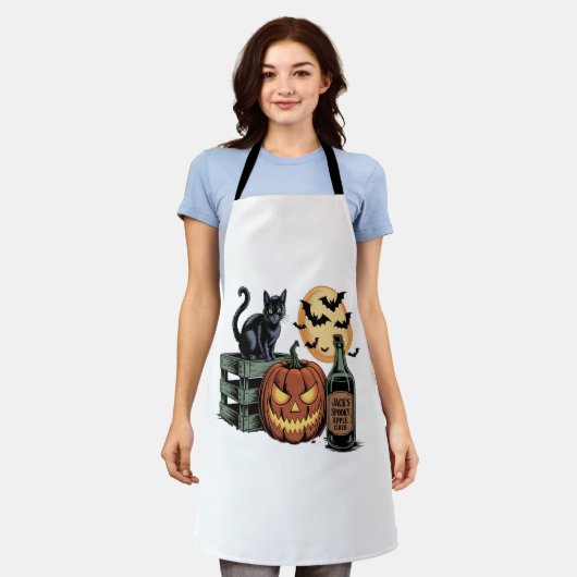 Pompoen Cat Beer Halloween Schort (Gedragen)