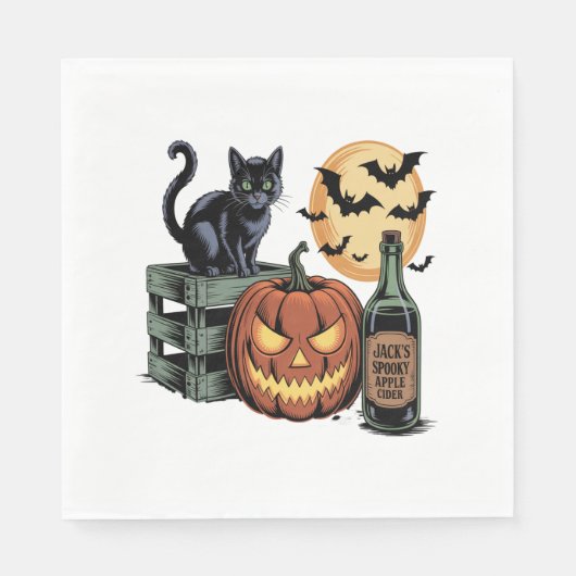 Pompoen Cat Beer Halloween Servet (Voorkant)
