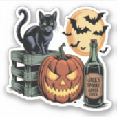 Pompoen Cat Beer Halloween Sticker (Voorkant)