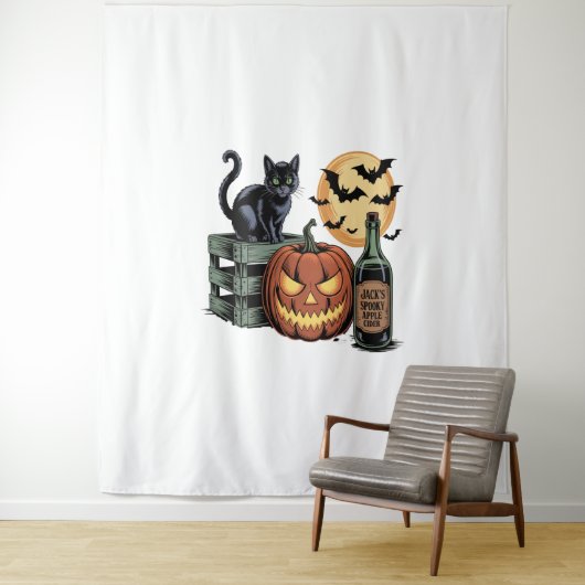 Pompoen Cat Beer Halloween Wandkleed (In situ)
