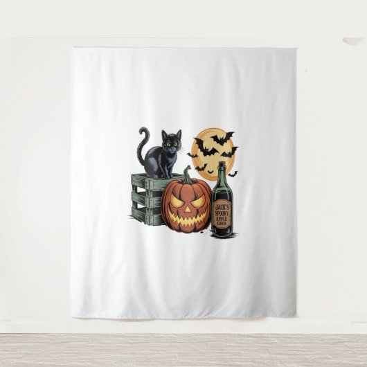 Pompoen Cat Beer Halloween Wandkleed (Voorkant)