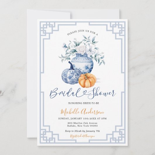 Pompoen Chinoiserie White Floral Jar Vrijgezellenf Kaart (Voorkant)