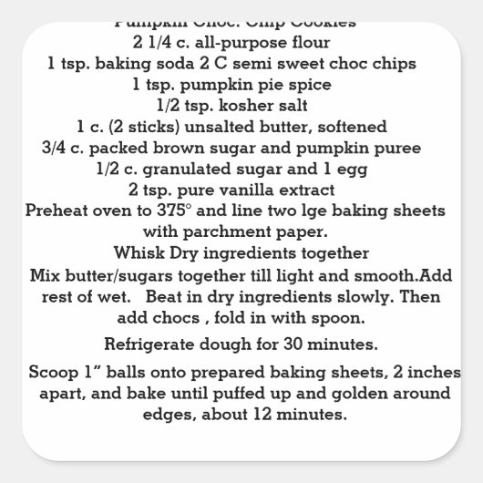 Pompoen Chocolade Chip Cookies Stickers (Voorkant)