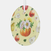 Pompoen, chrysant: herfst fruit illustratie. glas ornament (Voorkant links)