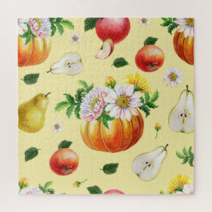 Pompoen, chrysant: herfst fruit illustratie. legpuzzel