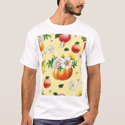 Pompoen, chrysant: herfst fruit illustratie. t-shirt (Voorkant)