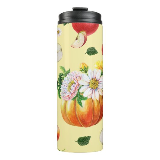 Pompoen, chrysant: herfst fruit illustratie. thermosbeker (Voorkant)