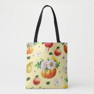 Pompoen, chrysant: herfst fruit illustratie. tote bag