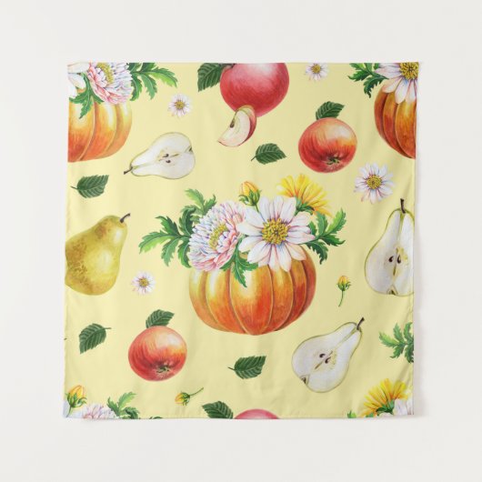 Pompoen, chrysant: herfst fruit illustratie. wandkleed (Voorkant)