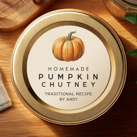 Pompoen chutney zelfgemaakte recept inblikken labe ronde sticker