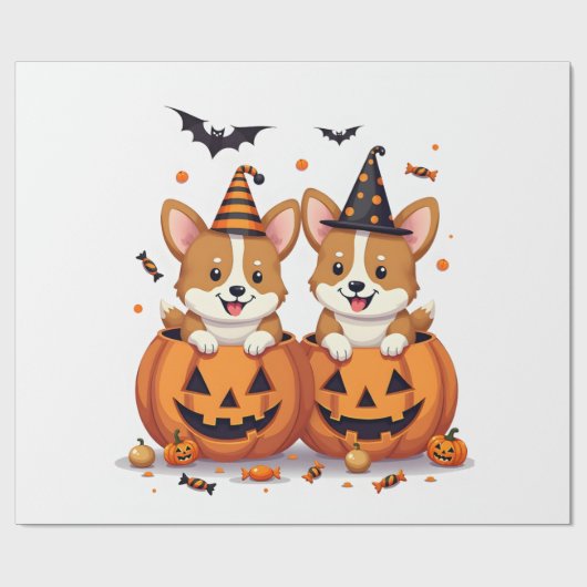 Pompoen Corgi Feest Cadeaupapier (Vlak)