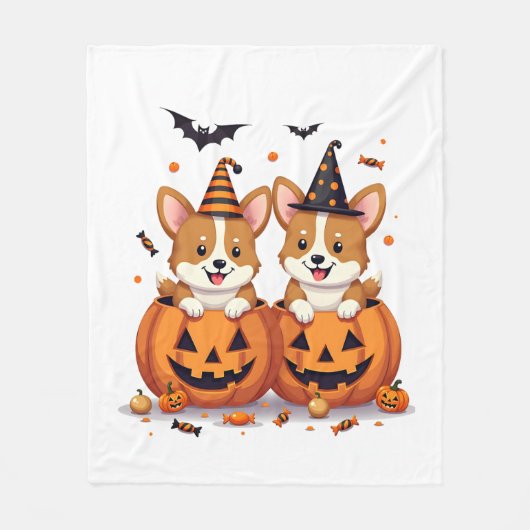 Pompoen Corgi Feest Fleece Deken (Voorkant)