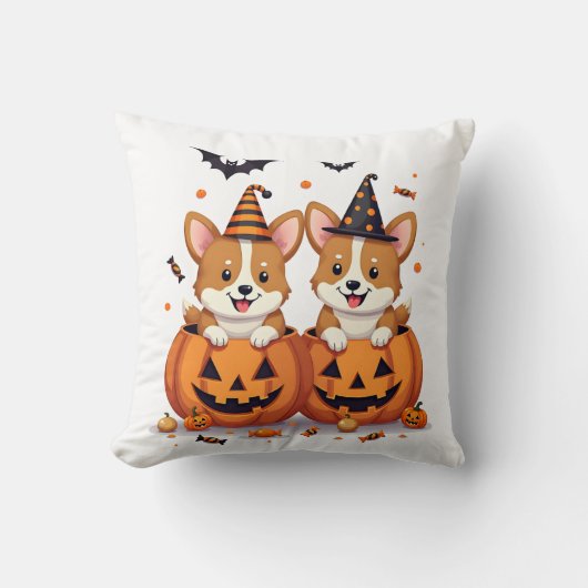 Pompoen Corgi Feest Kussen (Voorkant)
