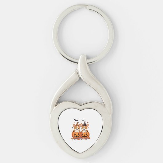 Pompoen Corgi Feest Sleutelhanger (Voorkant)