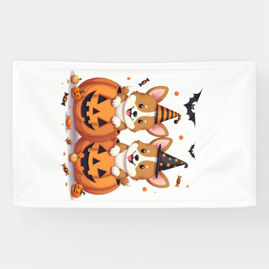Pompoen Corgi Feest Spandoek (Horizontaal)
