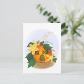 Pompoen Cottage met Yellow Flowers Briefkaart (Staand voorkant)